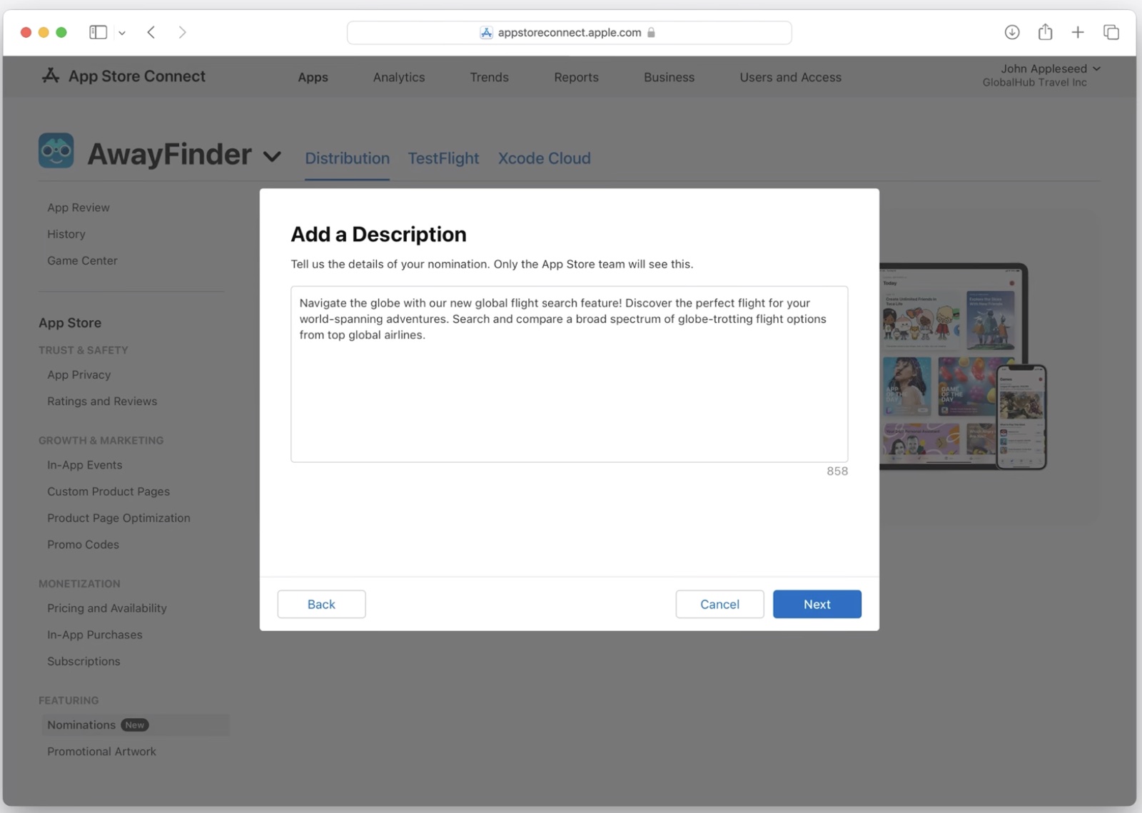 Add a Description step: Tell us the details of your nomination. Only the App Store team will see this.