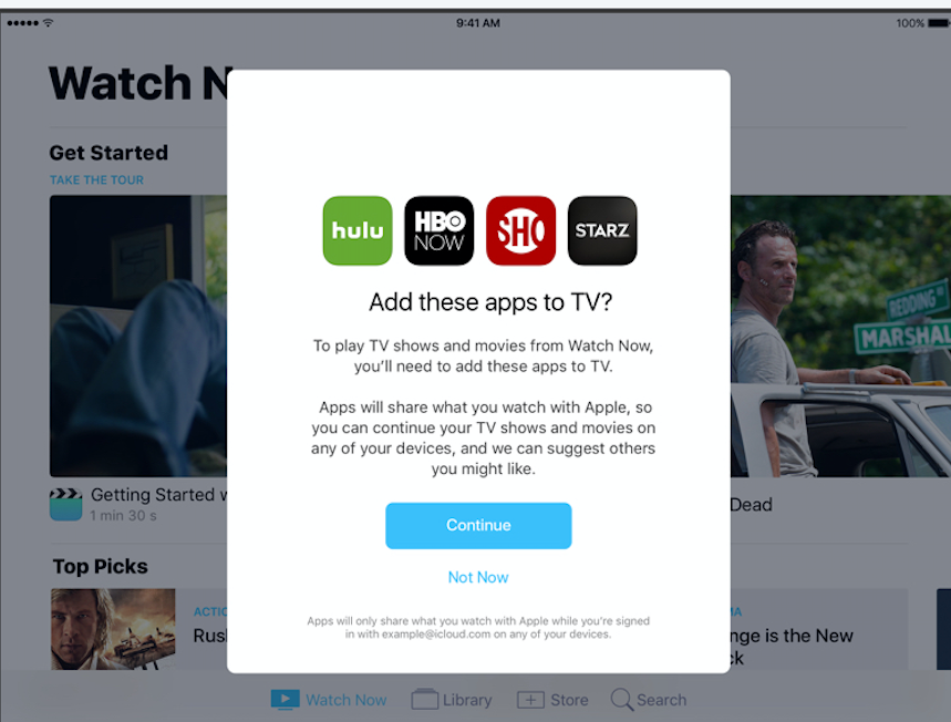 Add these apps to TV? permission modal
