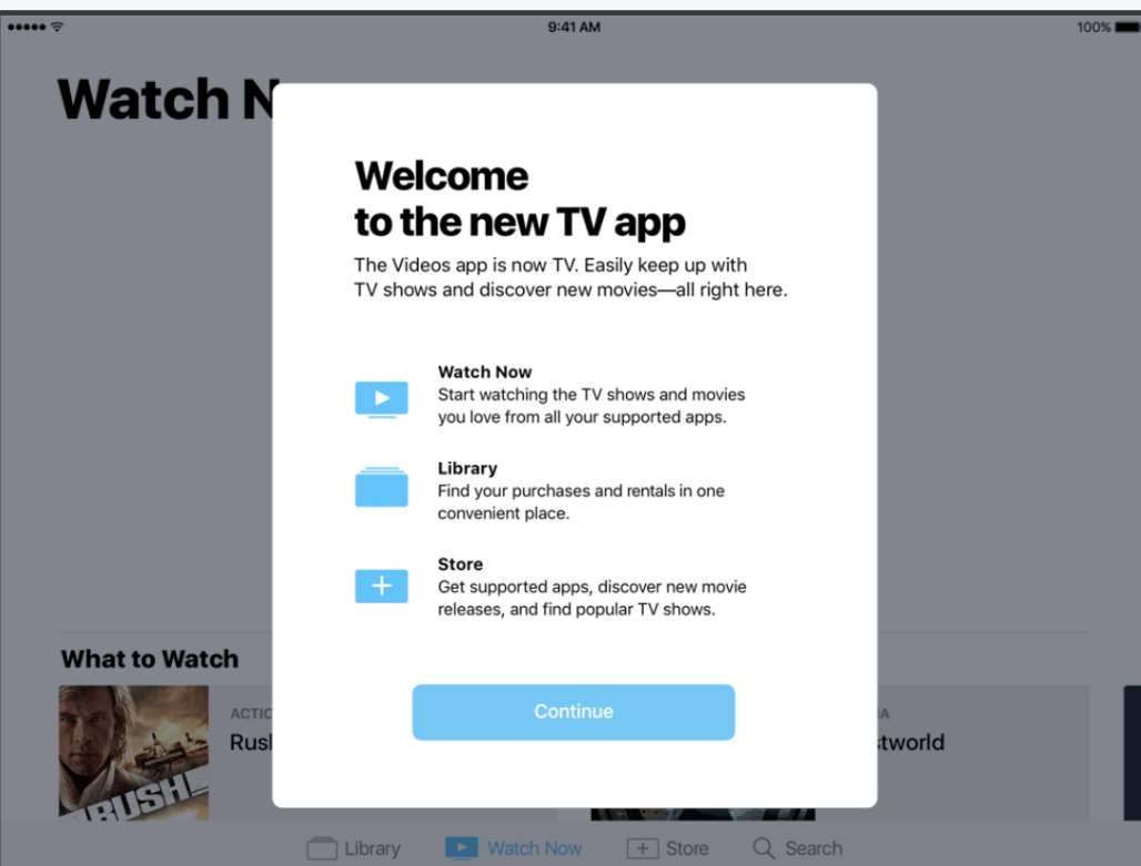 Welcome to the new TV app modal on iPad