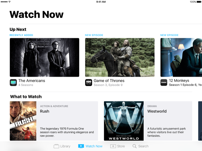 Watch Now tab on iPad
