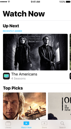 Watch Now tab on iPhone