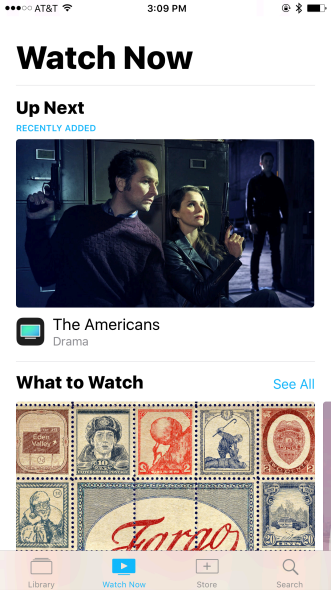 Apple TV app Watch Now tab on iPhone